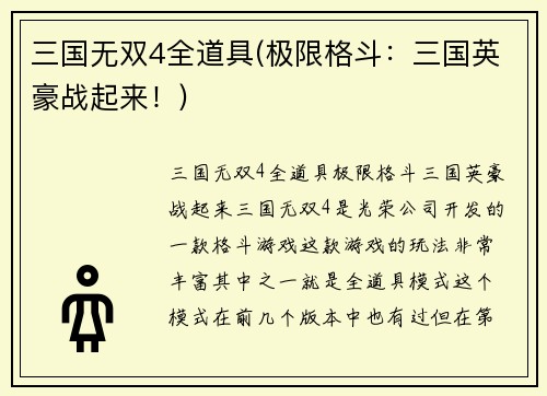 三国无双4全道具(极限格斗：三国英豪战起来！)